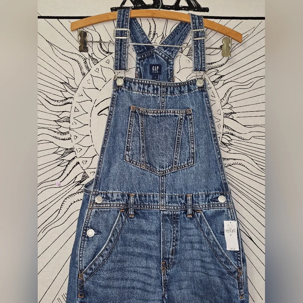 NWT GAP KIDS Sz XL Distressed Blue Denim Jean Overalls